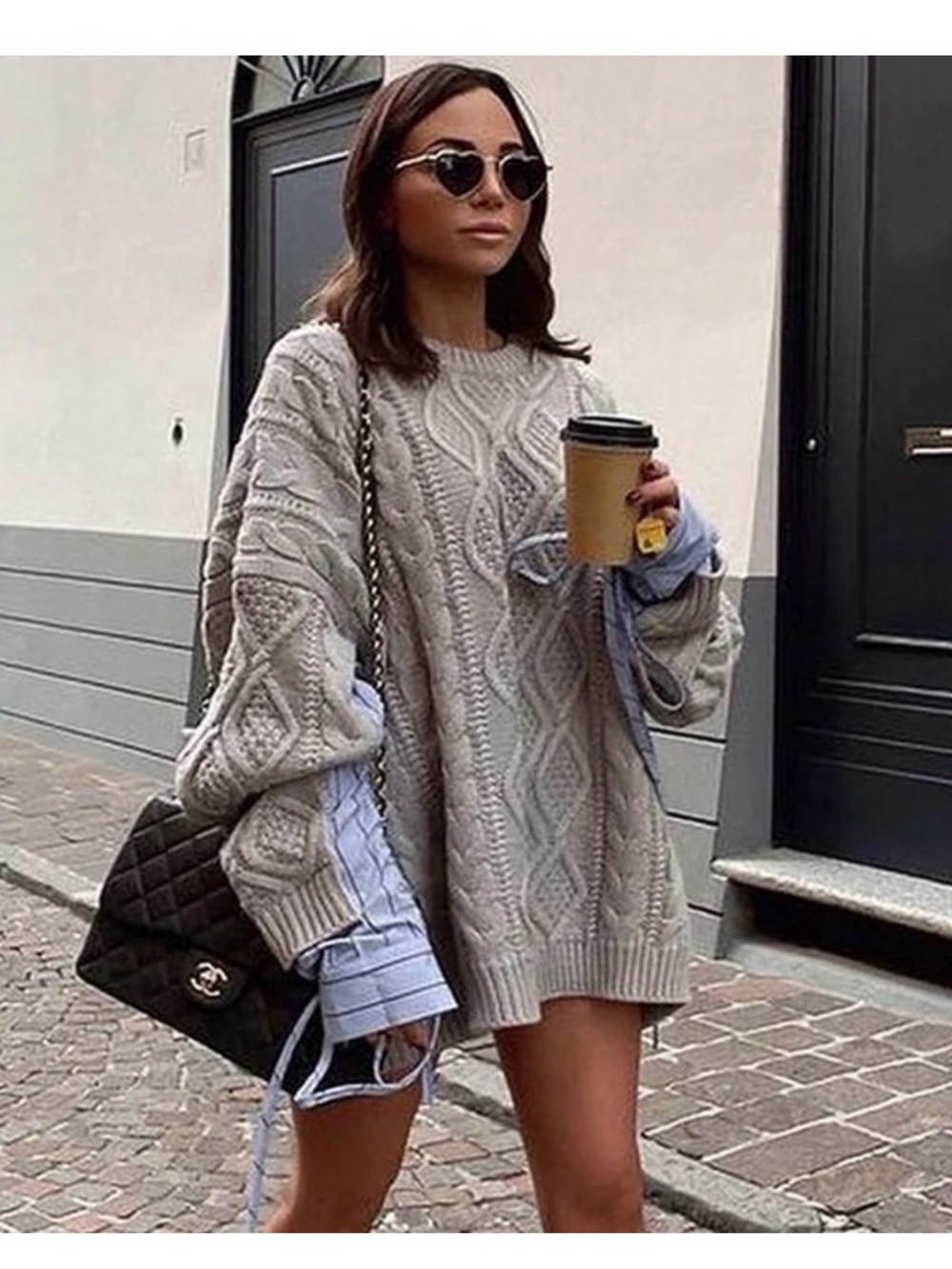 Storets Sadie Gray Shirt Combo Ribbed Knit Oversized Pullover Sweater s/m